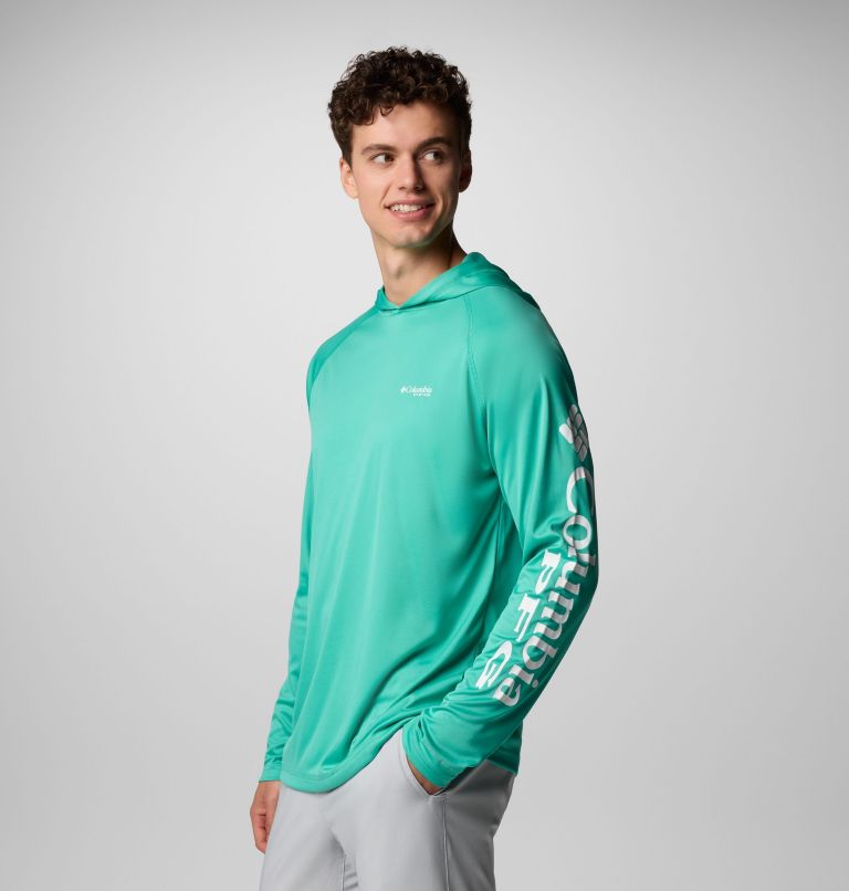 Men's PFG Terminal Tackle Hoodie - Tall, Color: Glaze Green, White Logo, image 4