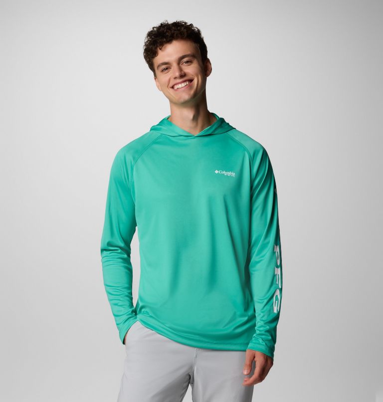 Men's PFG Terminal Tackle Hoodie - Tall, Color: Glaze Green, White Logo, image 1