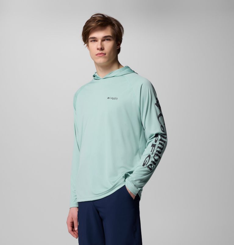 Men's PFG Terminal Tackle Hoodie - Tall, Color: Misty Jade, Shark Logo, image 4