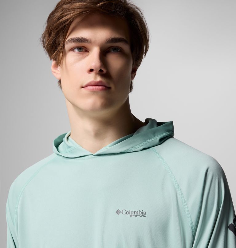 Men's PFG Terminal Tackle Hoodie - Tall, Color: Misty Jade, Shark Logo, image 5