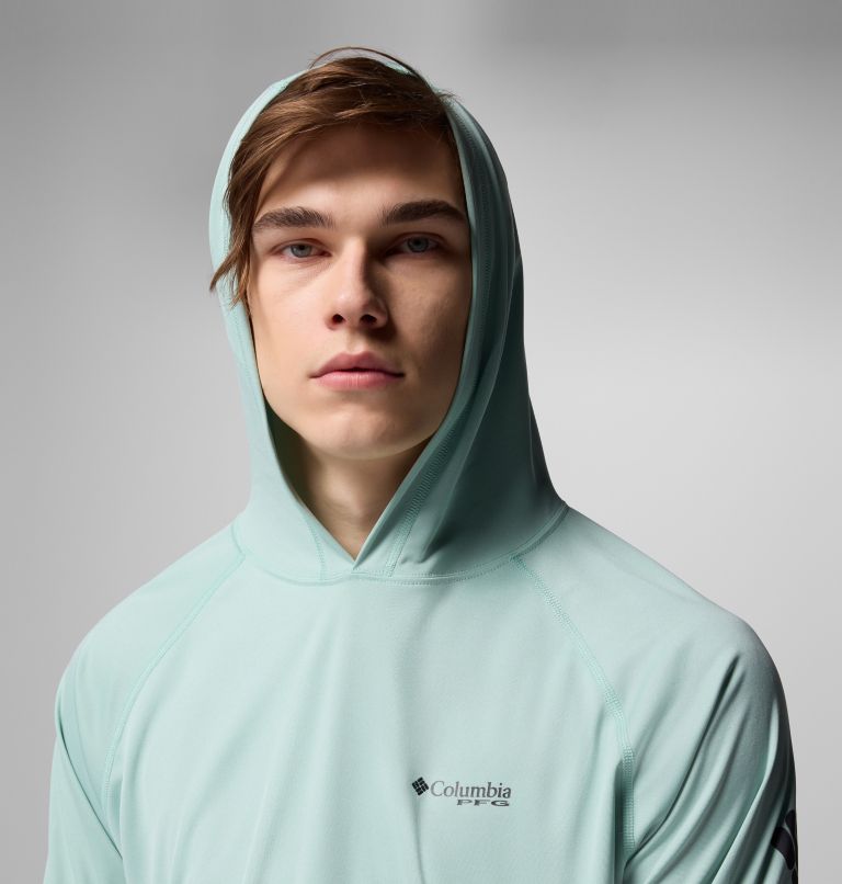 Men's PFG Terminal Tackle Hoodie - Tall, Color: Misty Jade, Shark Logo, image 6