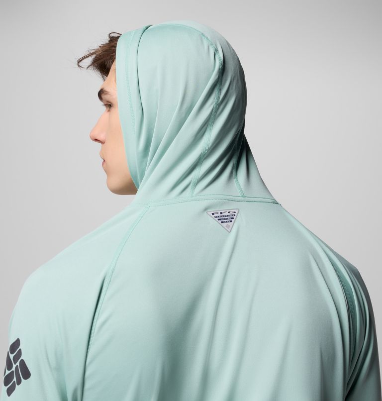 Men's PFG Terminal Tackle Hoodie - Tall, Color: Misty Jade, Shark Logo, image 7