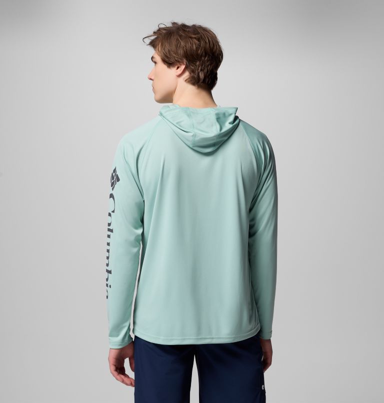 Men's PFG Terminal Tackle Hoodie - Tall, Color: Misty Jade, Shark Logo, image 3