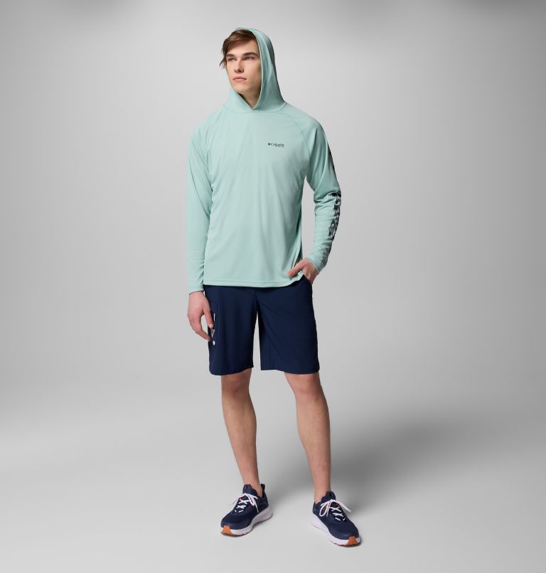 Men's PFG Terminal Tackle Hoodie - Tall, Color: Misty Jade, Shark Logo, image 8