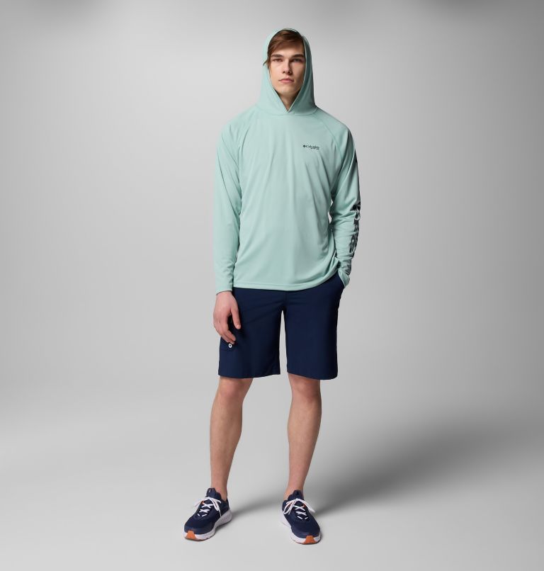 Men's PFG Terminal Tackle Hoodie - Tall, Color: Misty Jade, Shark Logo, image 9