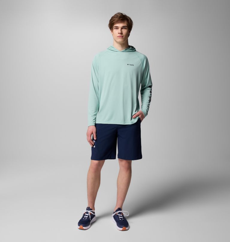 Men's PFG Terminal Tackle Hoodie - Tall, Color: Misty Jade, Shark Logo, image 10
