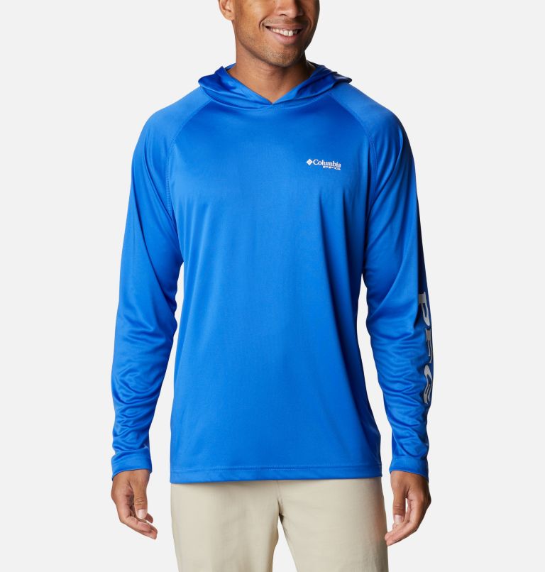 Chandail à capuchon PFG Terminal Tackle pour homme - Grandes tailles, Color: Blue Macaw, White Logo, image 1