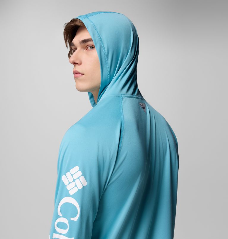 Men's PFG Terminal Tackle Hoodie - Tall, Color: Vintage Blue, White Logo, image 5