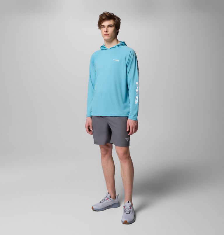 Men's PFG Terminal Tackle Hoodie - Tall, Color: Vintage Blue, White Logo, image 8