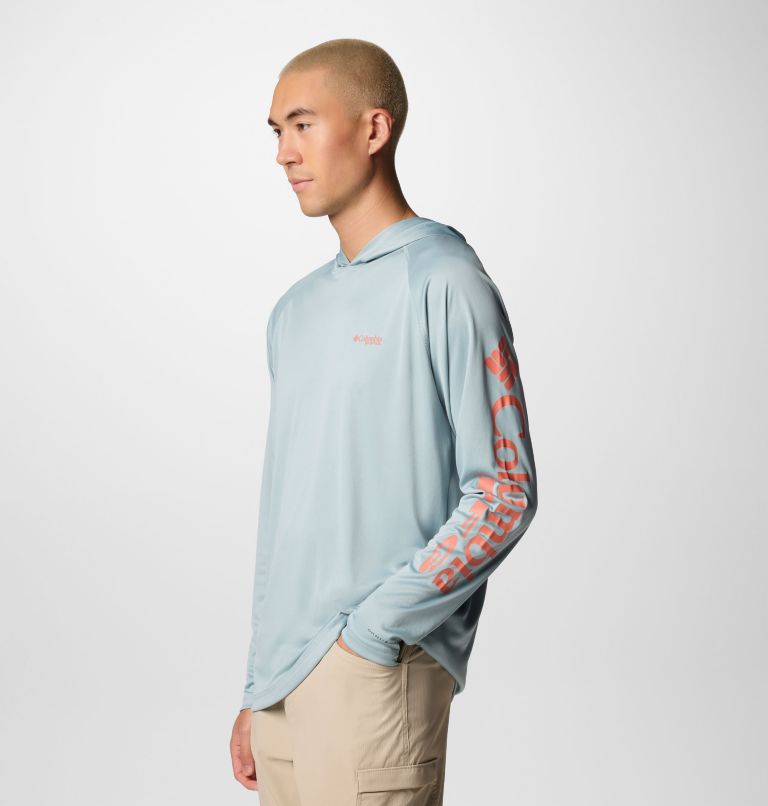 Men's PFG Terminal Tackle Hoodie - Tall, Color: Crushed Blue, Faded Peach Logo, image 4