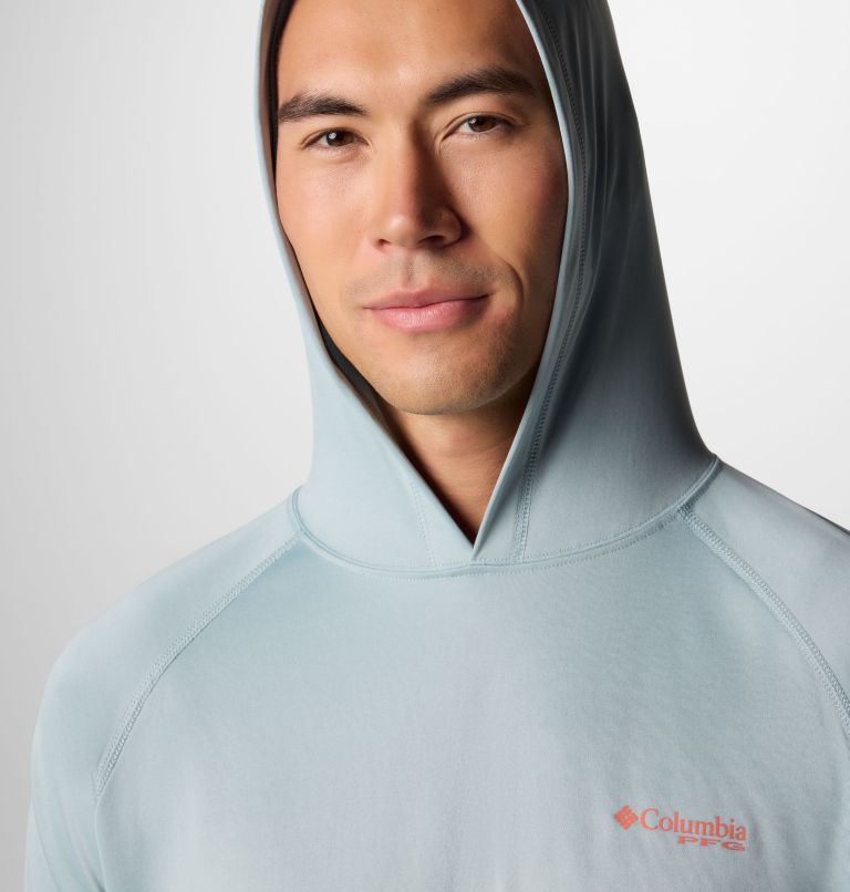 Men's PFG Terminal Tackle Hoodie - Tall, Color: Crushed Blue, Faded Peach Logo, image 5