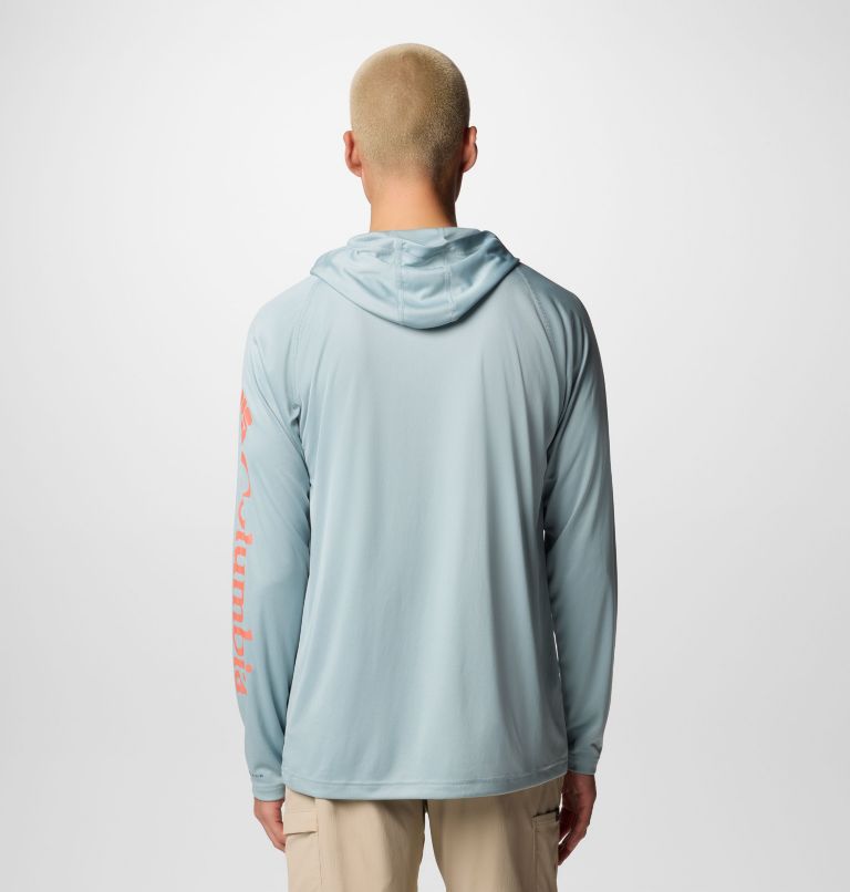 Men's PFG Terminal Tackle Hoodie - Tall, Color: Crushed Blue, Faded Peach Logo, image 3