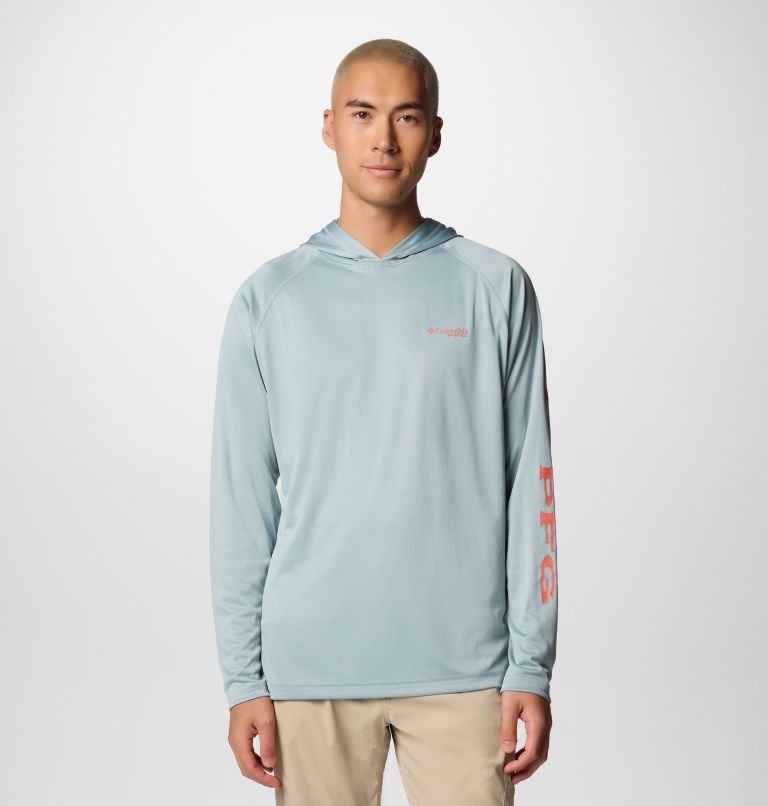 Men's PFG Terminal Tackle Hoodie - Tall, Color: Crushed Blue, Faded Peach Logo, image 1