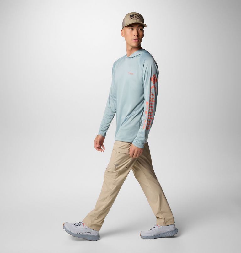 Men's PFG Terminal Tackle Hoodie - Tall, Color: Crushed Blue, Faded Peach Logo, image 2