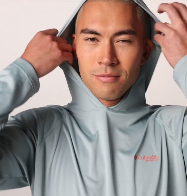 Men's PFG Terminal Tackle Hoodie - Tall, Color: Crushed Blue, Faded Peach Logo