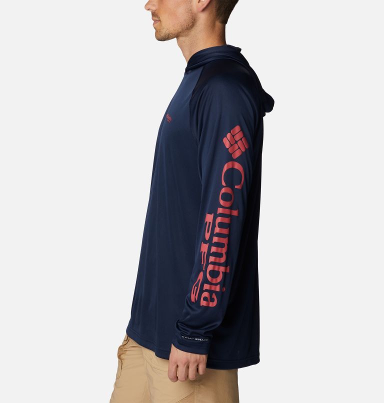 Thumbnail: Men’s PFG Terminal Tackle Hoodie - Tall, Color: Coll Navy, Sunset Red Logo, image 3