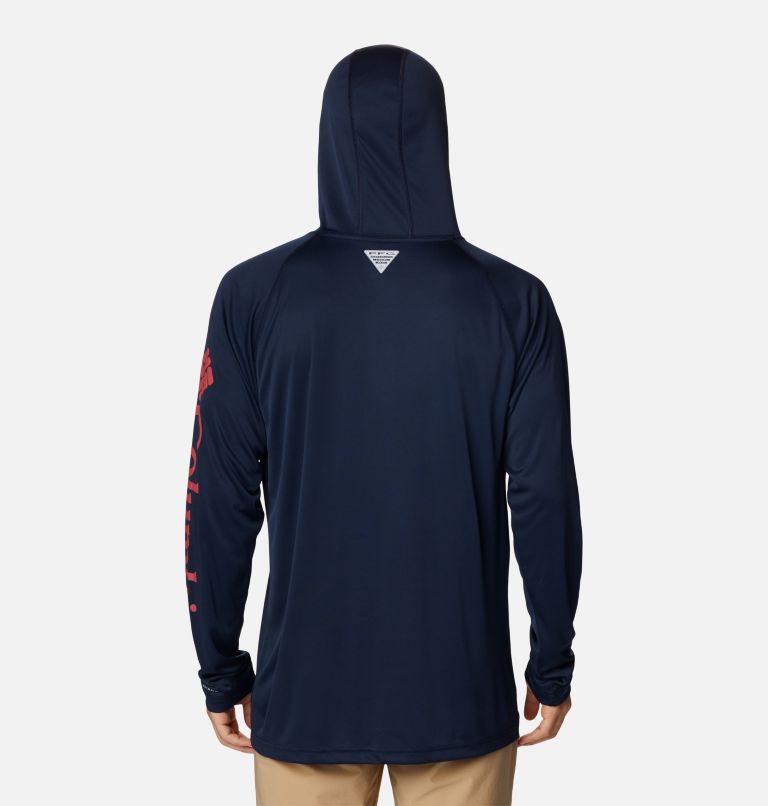 Men’s PFG Terminal Tackle Hoodie - Tall, Color: Coll Navy, Sunset Red Logo, image 2