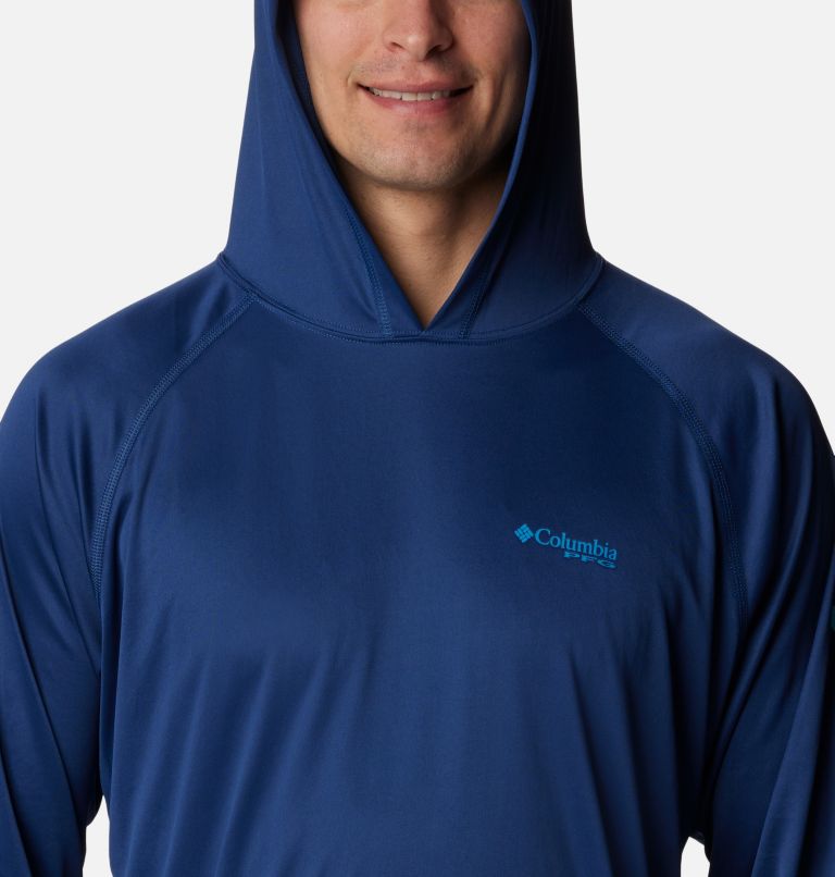 Thumbnail: Men’s PFG Terminal Tackle Hoodie - Tall, Color: Carbon, Opal Blue Logo, image 4