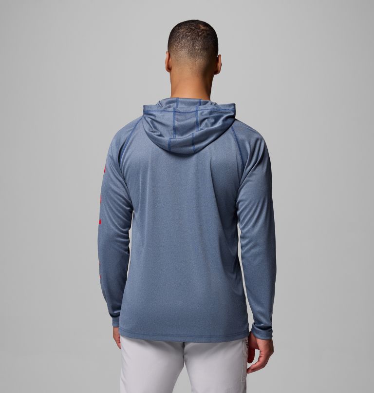 Men's PFG Terminal Tackle Hoodie - Tall, Color: Carbon Heather, Red Spark Logo, image 3