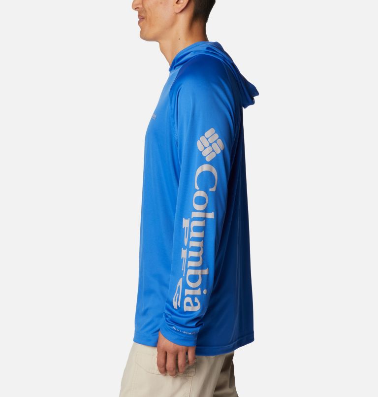 Men's PFG Terminal Tackle Hoodie - Tall, Color: Vivid Blue, Cool Grey Logo, image 3