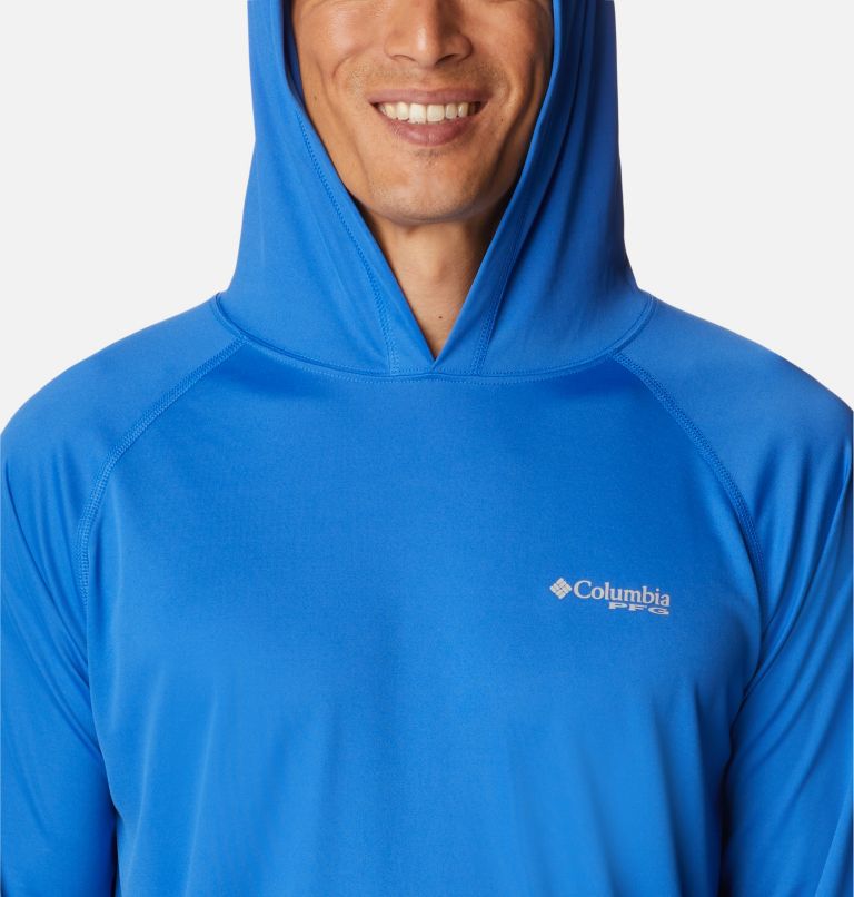 Men's PFG Terminal Tackle Hoodie - Tall, Color: Vivid Blue, Cool Grey Logo, image 4
