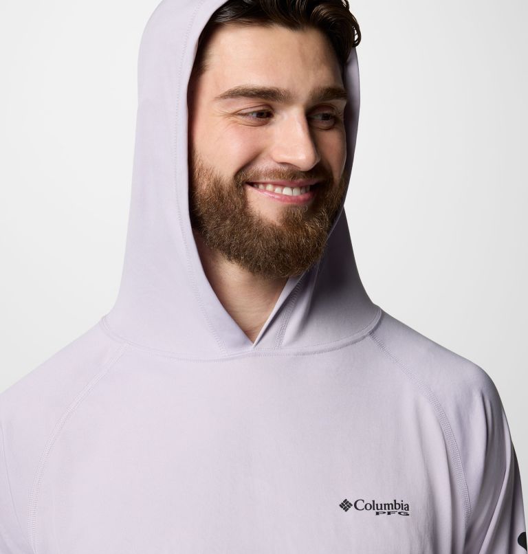 Men's PFG Terminal Tackle Hoodie - Tall, Color: Lavender Pearl, Black Logo, image 5