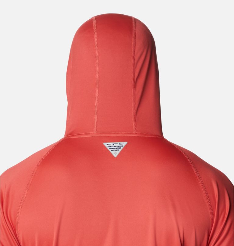 Men's PFG Terminal Tackle Hoodie - Tall, Color: Sunset Red, Collegiate Navy Logo, image 5