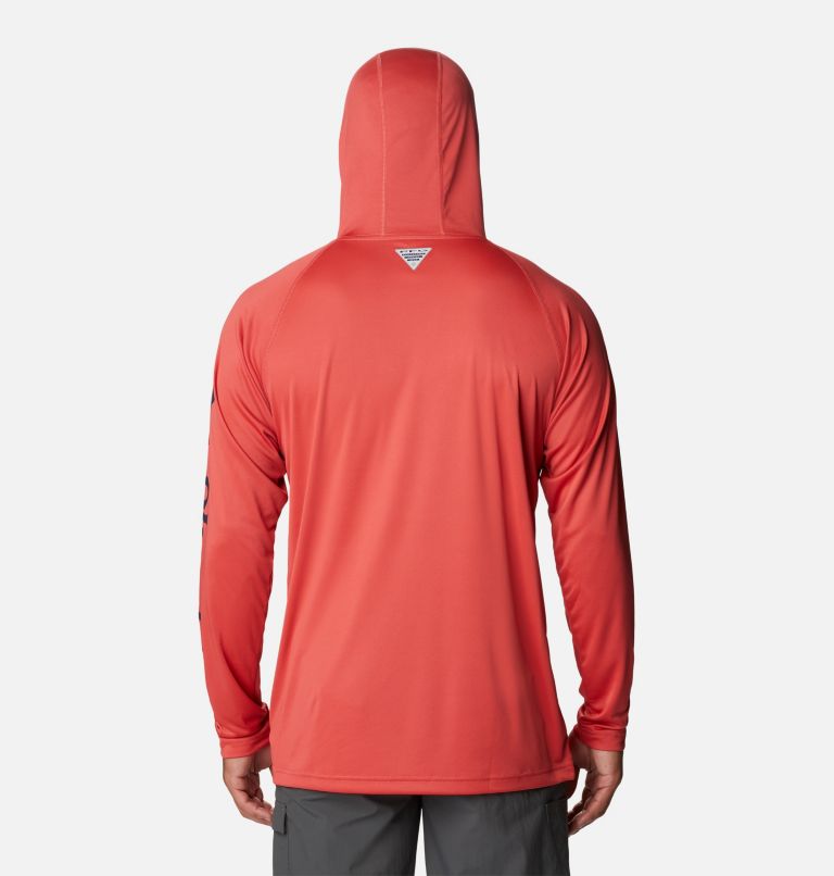 Men’s PFG Terminal Tackle Hoodie - Tall, Color: Sunset Red, Collegiate Navy Logo, image 2