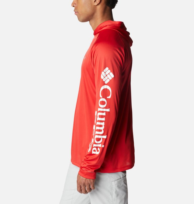 Men's PFG Terminal Tackle Hoodie - Tall, Color: Red Spark, White Logo, image 3