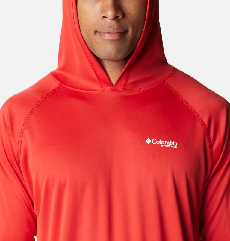 Thumbnail: Men’s PFG Terminal Tackle Hoodie - Tall, Color: Red Spark, White Logo, image 4