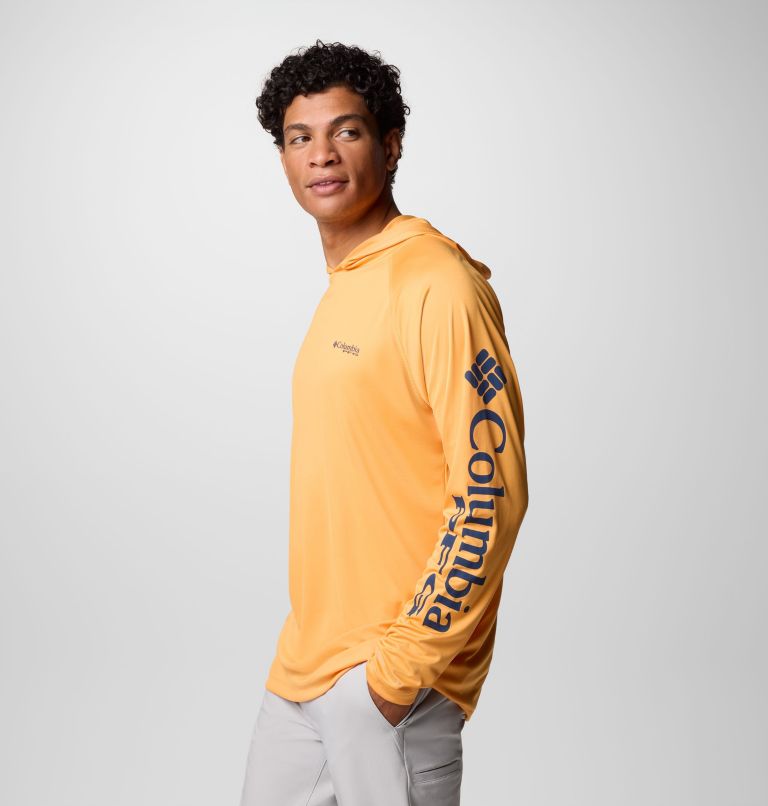 Men's PFG Terminal Tackle Hoodie - Tall, Color: Summer Orange, Carbon Logo, image 4
