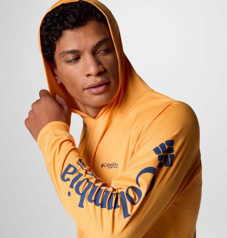 Men's PFG Terminal Tackle Hoodie - Tall, Color: Summer Orange, Carbon Logo, image 5