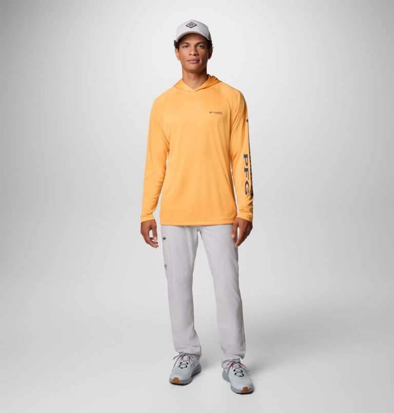 Men's PFG Terminal Tackle Hoodie - Tall, Color: Summer Orange, Carbon Logo, image 2