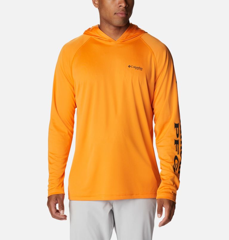 Men’s PFG Terminal Tackle Hoodie - Tall, Color: Orange Blast, Black Logo, image 1
