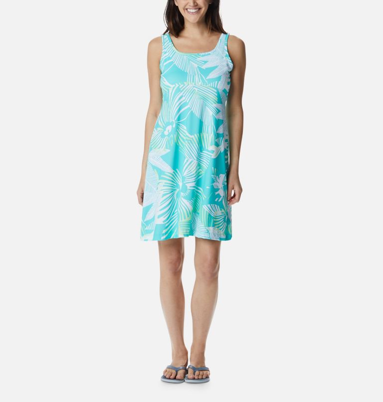 Women's PFG Freezer III Dress, Color: Dolphin Stencil Hibiscus Print, image 1