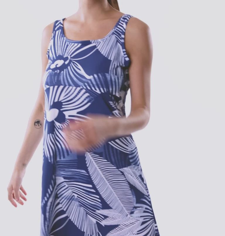 Women's PFG Freezer III Dress, Color: Carbon Stencil Hibiscus Print