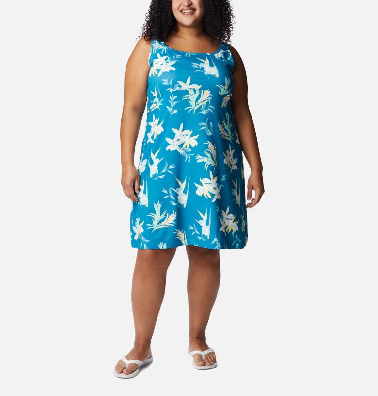 Freezer III Dress | 414 | 2X, Color: Deep Marine, Tossed Tropics Print, image 1