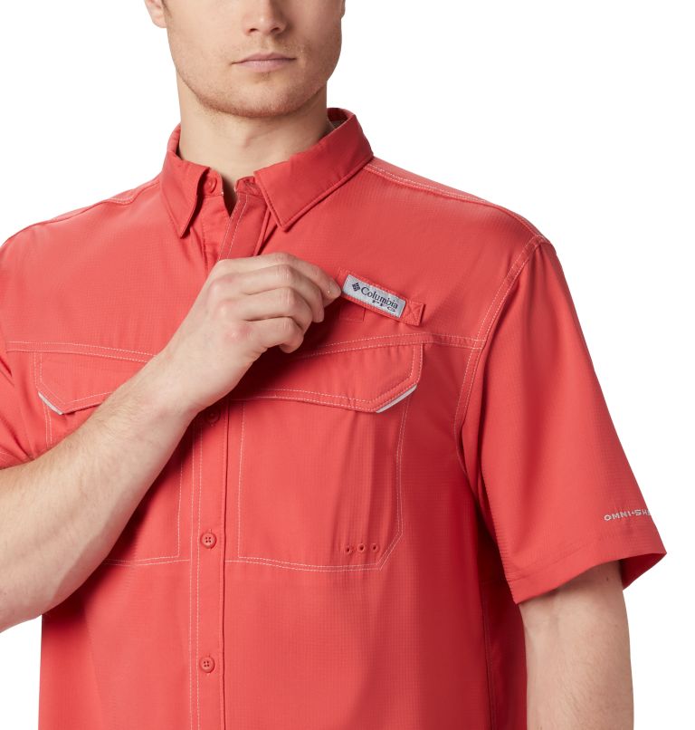 Men’s PFG Low Drag Offshore Short Sleeve Shirt, Color: Sunset Red, image 3