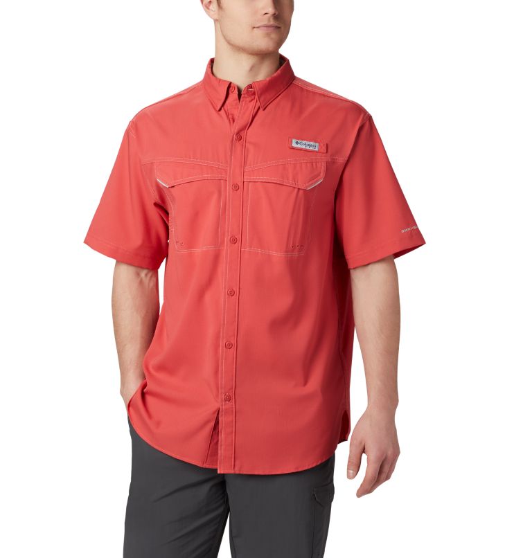 Thumbnail: Men’s PFG Low Drag Offshore Short Sleeve Shirt, Color: Sunset Red, image 1