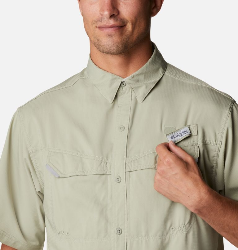Thumbnail: Men's PFG Low Drag Offshore Short Sleeve Shirt - Tall, Color: Safari, image 4