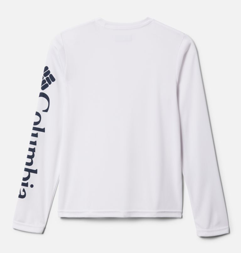 Boys' PFG Terminal Tackle Long Sleeve Shirt, Color: White, Collegiate Navy Logo, image 2