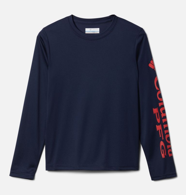 Boys' PFG Terminal Tackle Long Sleeve Shirt, Color: Collegiate Navy, Red Spark Logo, image 1