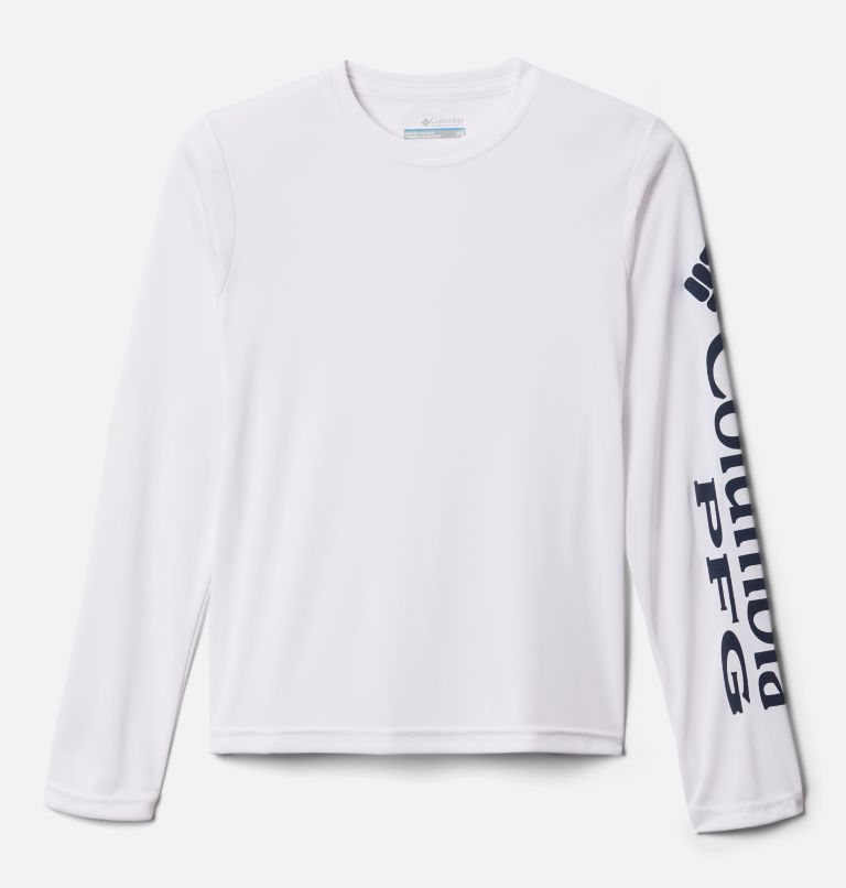 Boys' Toddler PFG Terminal Tackle Long Sleeve Shirt, Color: White, Collegiate Navy Logo, image 1