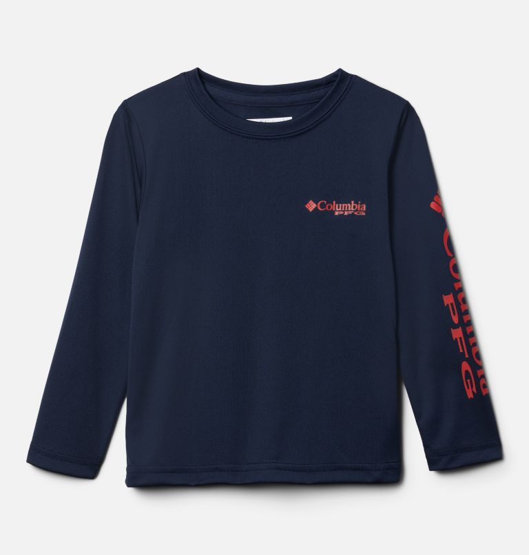 Boys' Toddler PFG Terminal Tackle Long Sleeve Shirt, Color: Collegiate Navy, Red Spark Logo, image 1