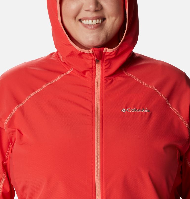 Thumbnail: Women's Sweet As Softshell Hooded Jacket - Plus Size, Color: Red Hibiscus, image 4