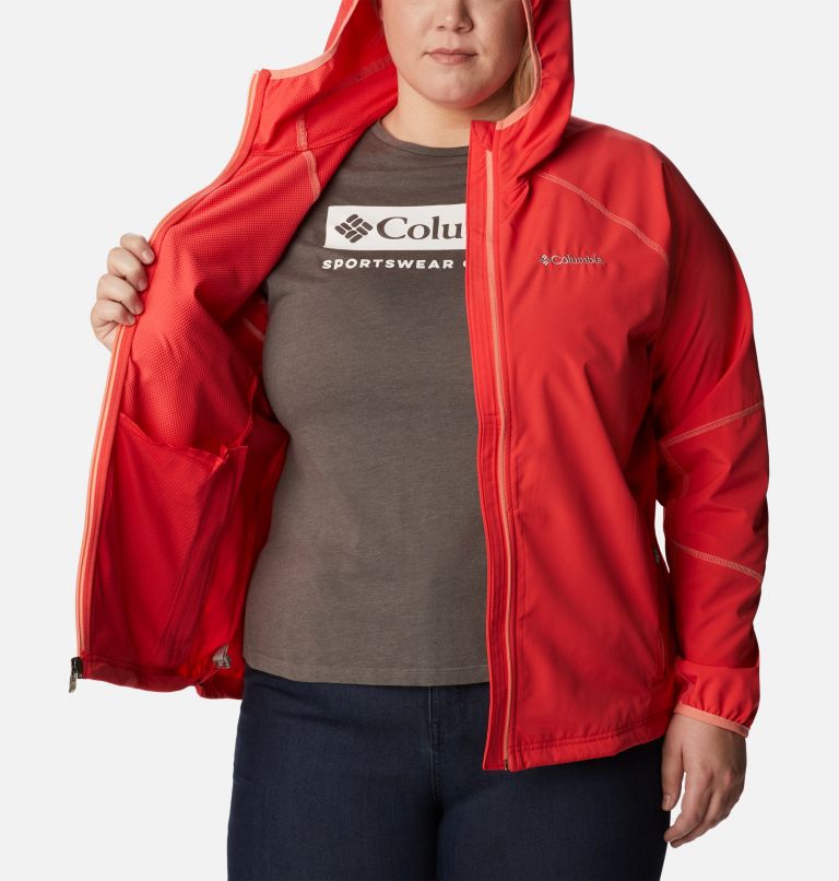 Thumbnail: Women's Sweet As Softshell Hooded Jacket - Plus Size, Color: Red Hibiscus, image 5