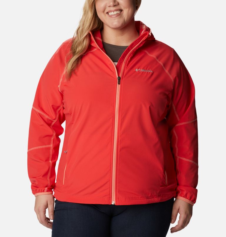 Thumbnail: Women's Sweet As Softshell Hooded Jacket - Plus Size, Color: Red Hibiscus, image 1