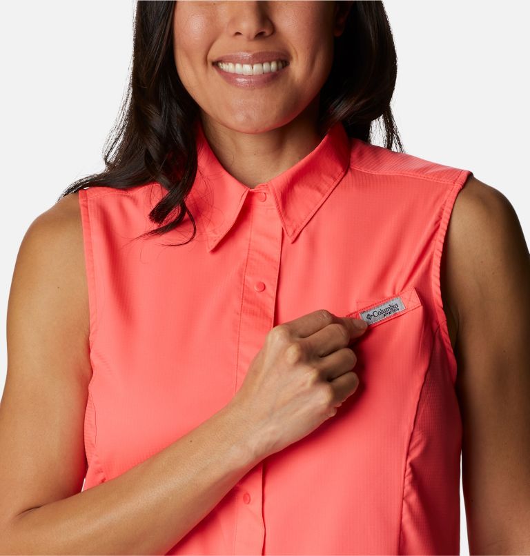 Thumbnail: Women’s PFG Tamiami Sleeveless Shirt, Color: Neon Sunrise, image 4