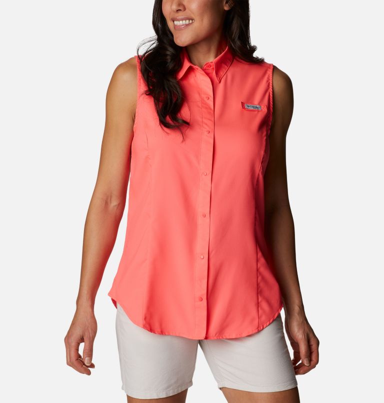 Thumbnail: Women’s PFG Tamiami Sleeveless Shirt, Color: Neon Sunrise, image 1