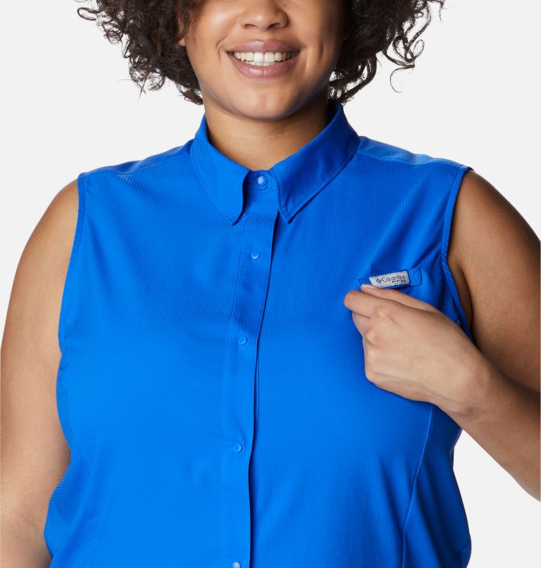 Thumbnail: Women's PFG Tamiami Sleeveless Shirt - Plus Size, Color: Blue Macaw, image 4